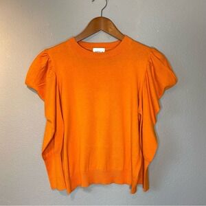 MISA Los Angels Womens Puff Sleeve Orange Sweater Size XS Showgirl Twee Preppy